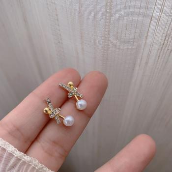 360Home Silber pin Perle luftige Vintage Ohrringe E2070 gold